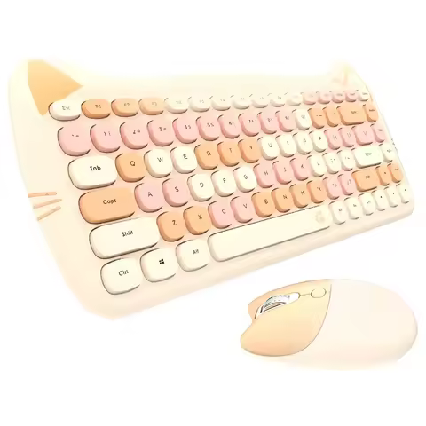 Cute Cat 2.4G Wireless Quiet Small Keyboard Mouse Combos Set Girl Gift Macarone Pink Purple Yellow For Tablet PC Laptop ipad