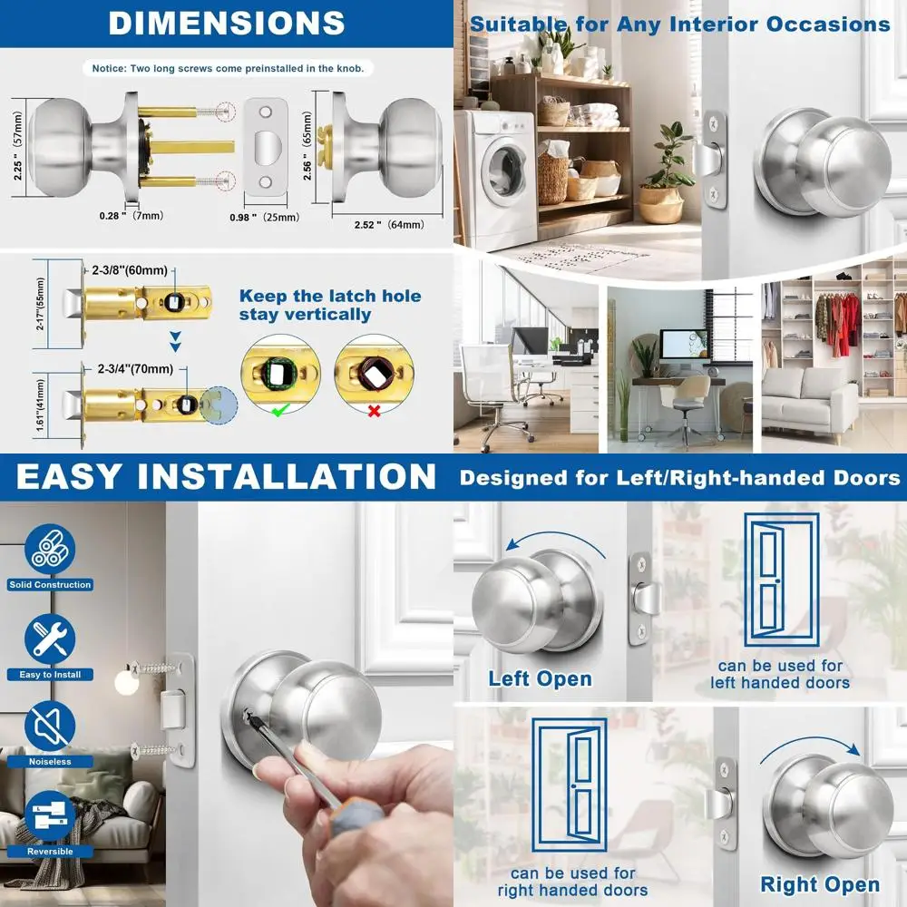 

Набор из 8 круглых дверных ручек из матового никеля с замками без ключа для безопасности и стиля дома