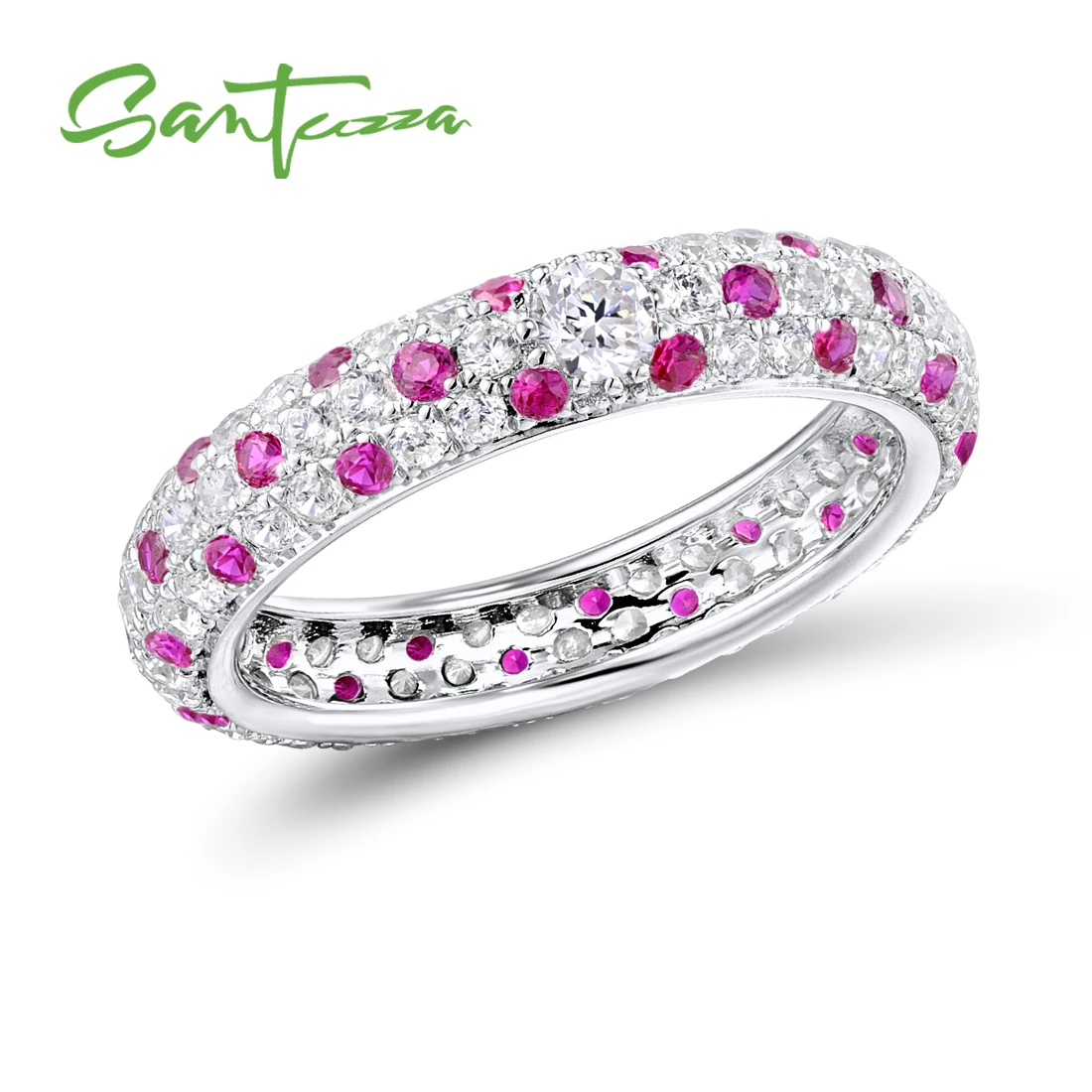SANTUZZA Silver Ring For Women Multi-color Stones Stackable Eternity Rings 925 Sterling Silver Party Trendy Fashion Jewelry