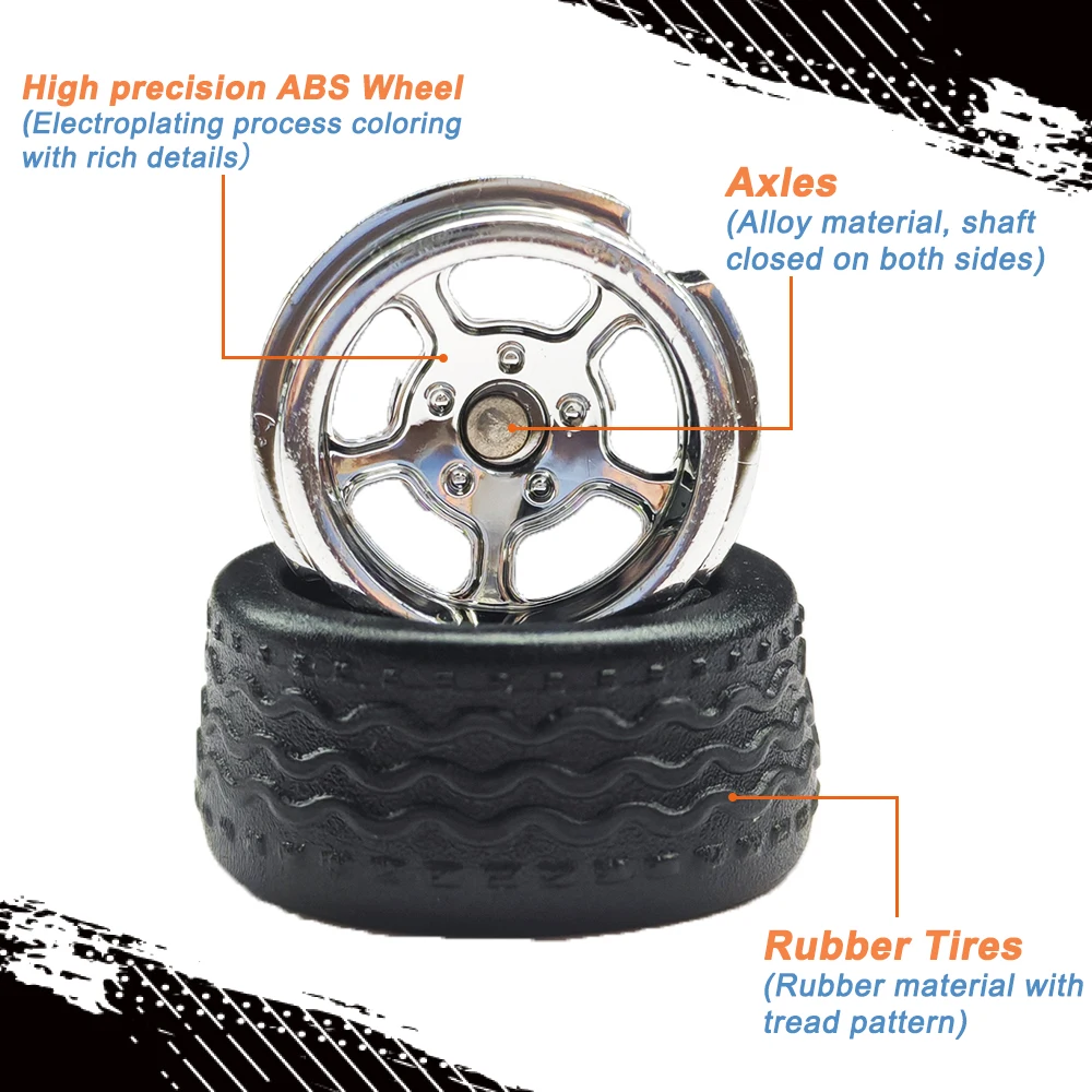 1/64 Model Car Wheels with Rubber Detachable Tires Five Spoke 2 Refitting Parts for Hot Wheels Matchbox D:11mm+13mm 1 Set