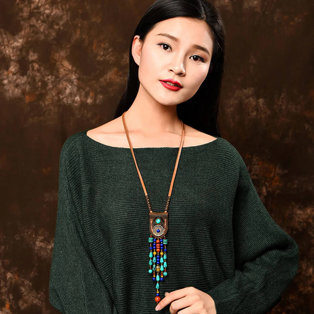 

1pc Stone Pendant Necklace Ethnic Style Long Delicate Jewelry Accessory Creative Chain Party Club Wear Stone Necklace