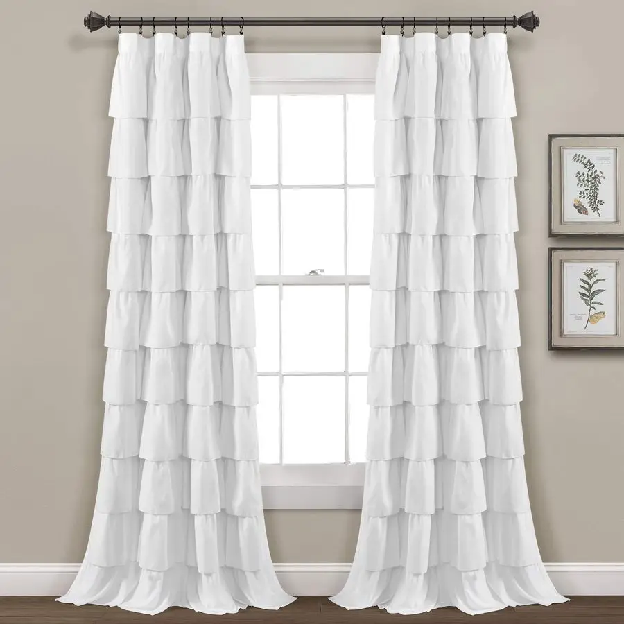 

Ruffle Window Curtain Vintage Chic Farmhouse Style Panel for Living, Dining Room, Bedroom Single, 50W x 84L, White