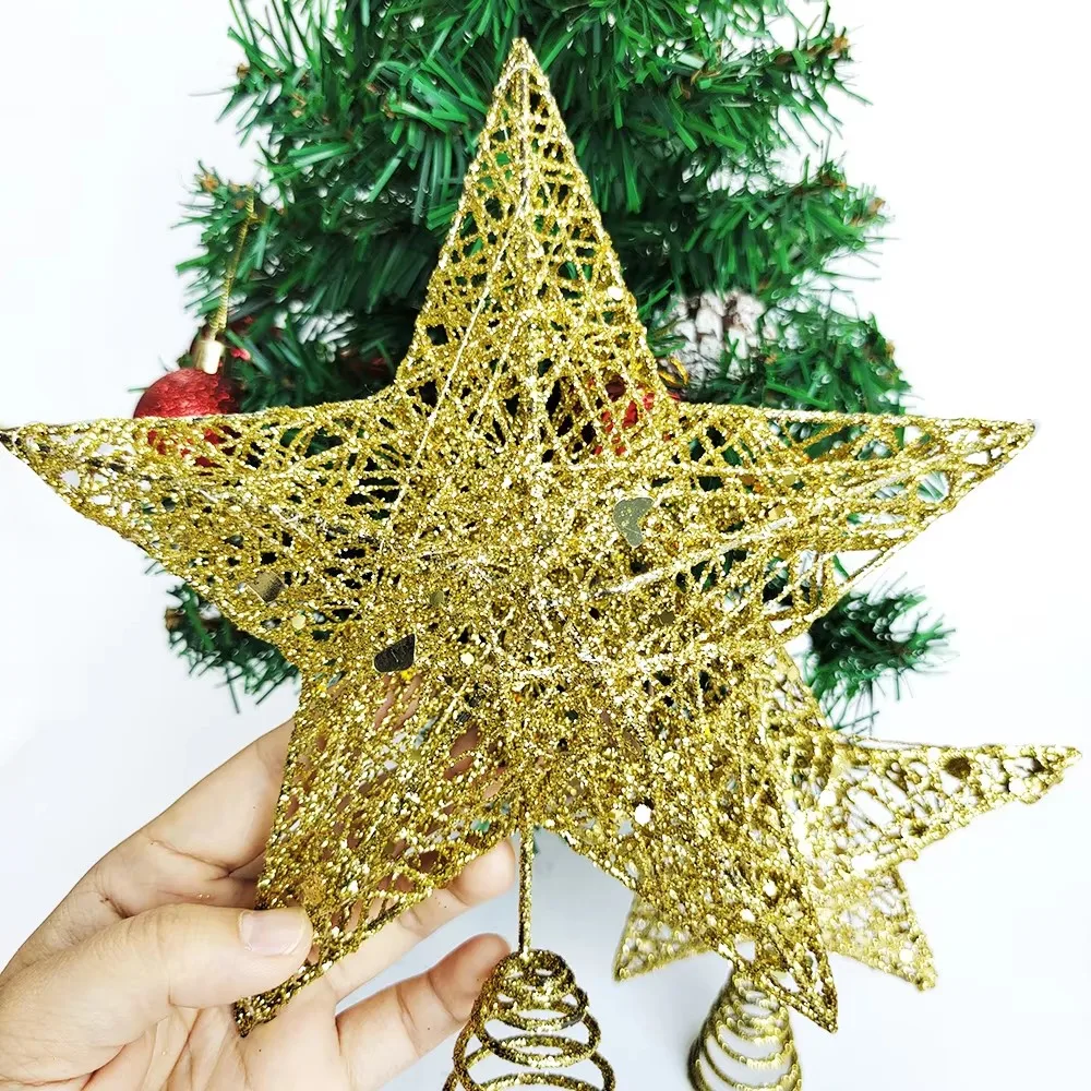 15/20CM Gold Glitter Christmas Tree Topper Iron Star Christmas Decorations Xmas Tree Ornaments Navidad New Year 2025 Natal Noel