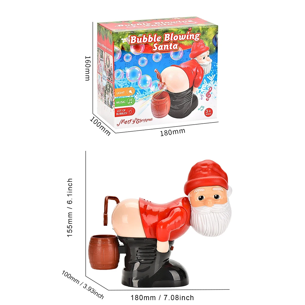 Christmas Bubble Machine with Music & Light Farting Santa Man Colorful Soap Bubble Electric Toy Xmas Gift for Children & Friends