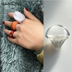 HangZhi Transparent Resin Large Rings for Women Statement Geometric Oval Wide Chunky Vintage Jewelry Gift 2024 New IN