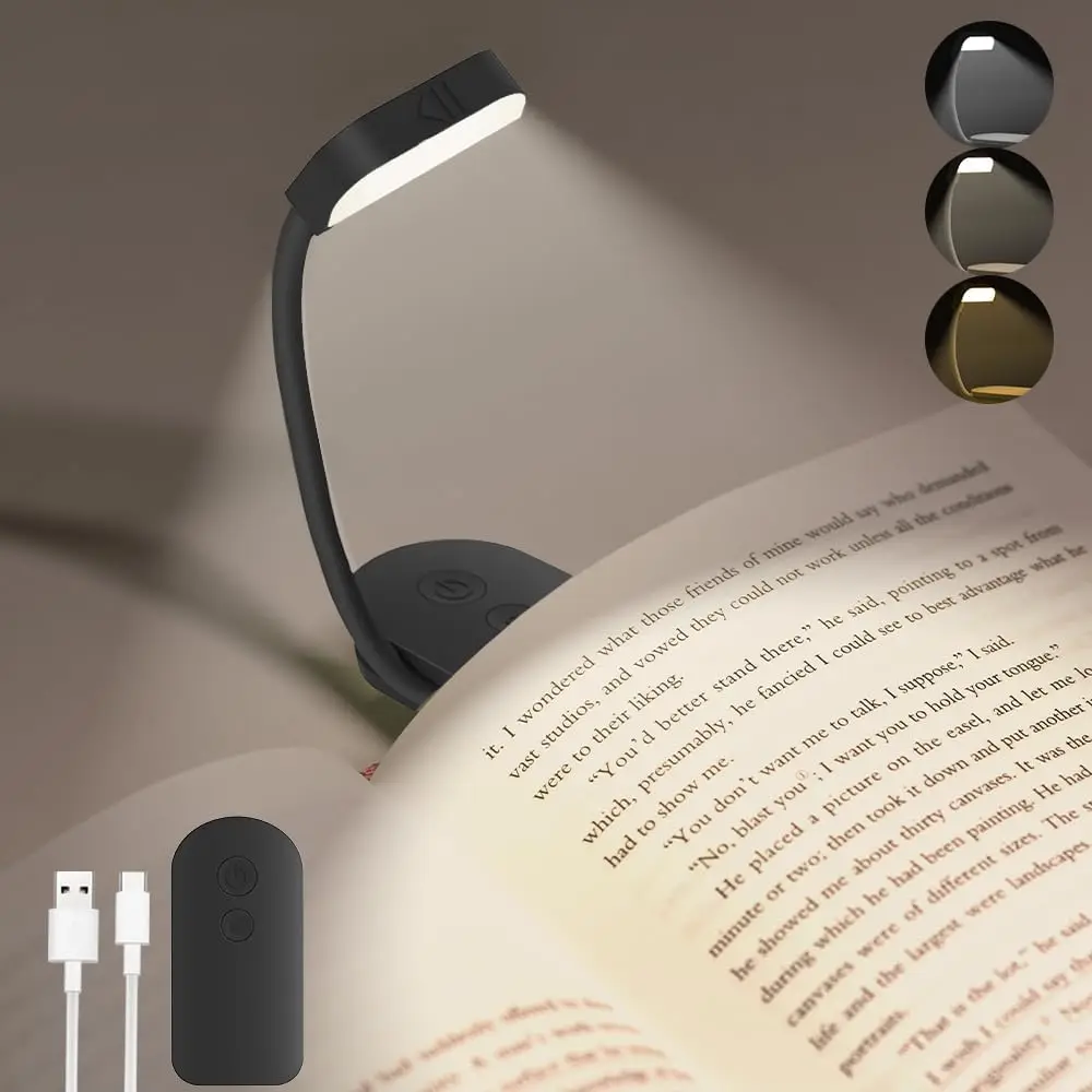 Luzes de leitura led portáteis, cuidados com os olhos, 3 temperaturas de cor e brilho de escurecimento, leve recarregável por usb