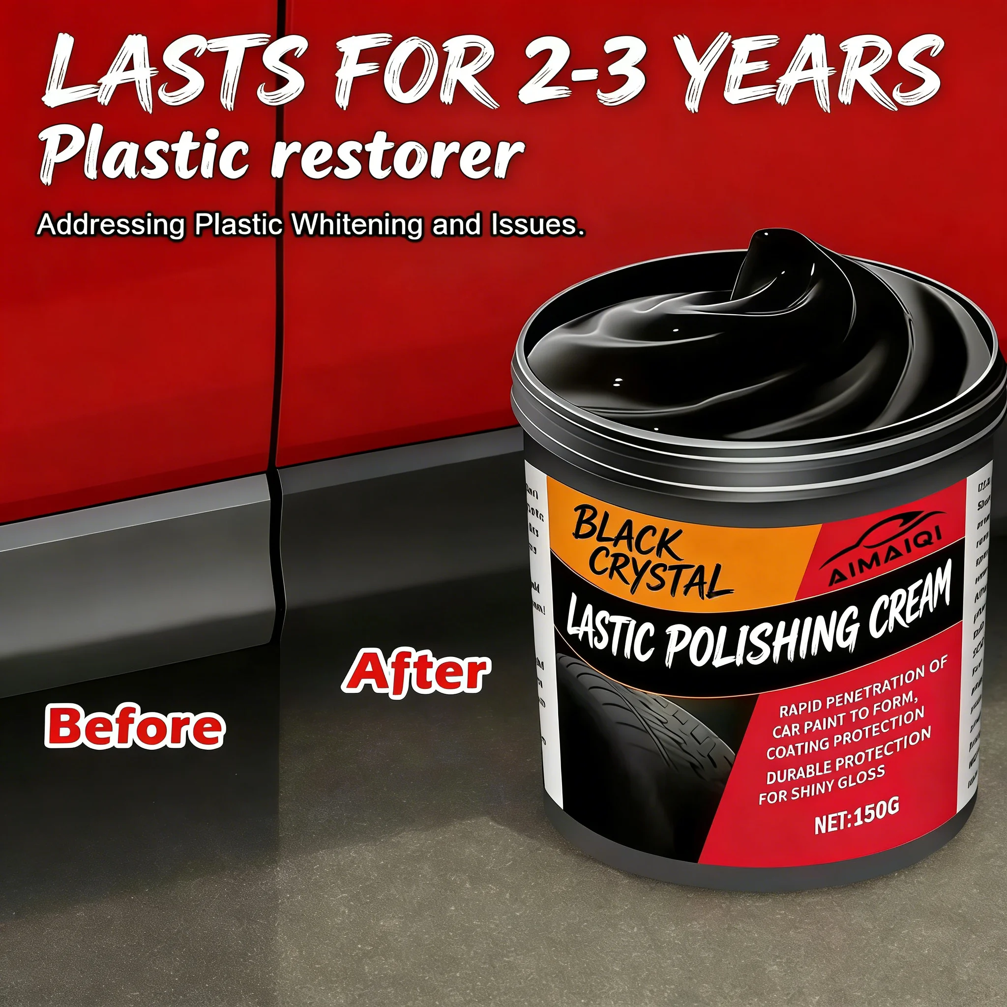 Auto Plastic Refreshing Polish - High Gloss Restoring Agent for Car Bumpers, Wheel Arches, Interior Trim, Fade-Proof & Durable S