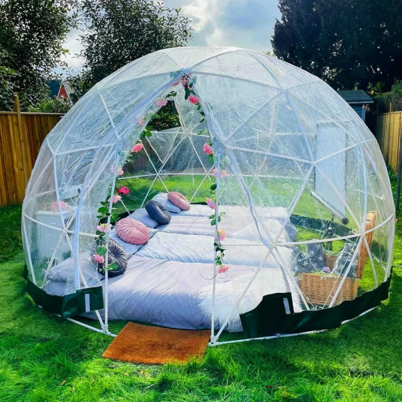 Garden Igloo Dome, 12FT Bubble Tent Garden Dome Tent With PVC Cover And Garden Dome Mesh, 5-7 Person Use Geodesic Dome Tent