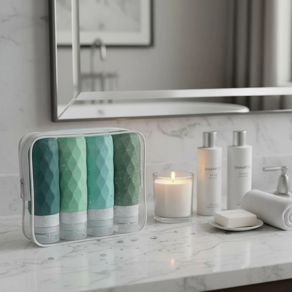 زجاجات ضغط للسفر من السيليكون مكونة من 4 قطع - موزع مانع للتسرب لغسول الشامبو وغسول الجسم، وحاويات تخزين مدمجة لـ Busi #6