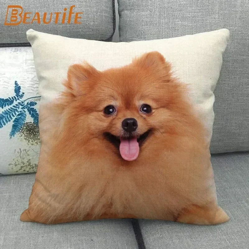 Nice Pomeranian Dog Pillowcase Bedroom Home Decorative Cover 45x45cm Square Zipper Pillow Cases Cotton Linen Fabric No Fade