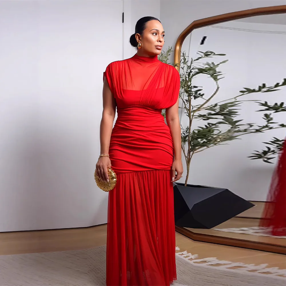 Abiti Autunno-Estate 2025 Gonna lunga da donna con temperamento mezzo dolcevita cucita a rete