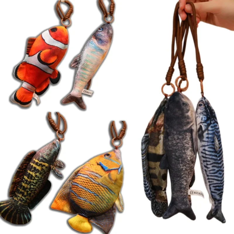 Simulation Fish Plush Pendant Mackerel Carp Goldfish Trout Flounder Angelfish Clown Perch Soft Keyring Gift For Bag Accessory