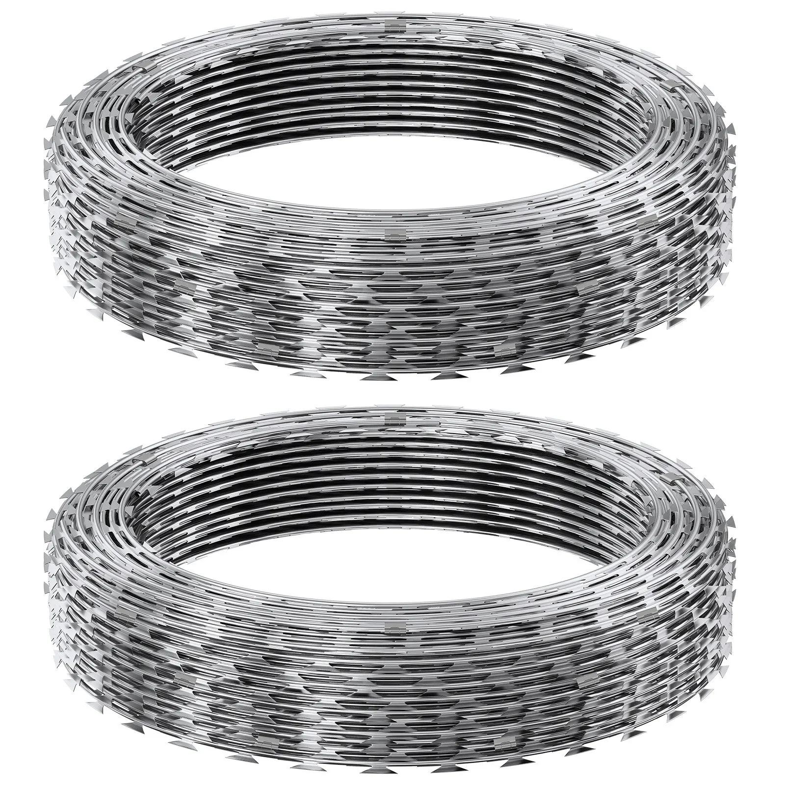 Razor Wires, 98 Ft Razor Barbed Wire, 2 Rolls Razor Wire Fencing Razor Fence, Double Spiral Razor Ribbon Barbed Wire Galvanized