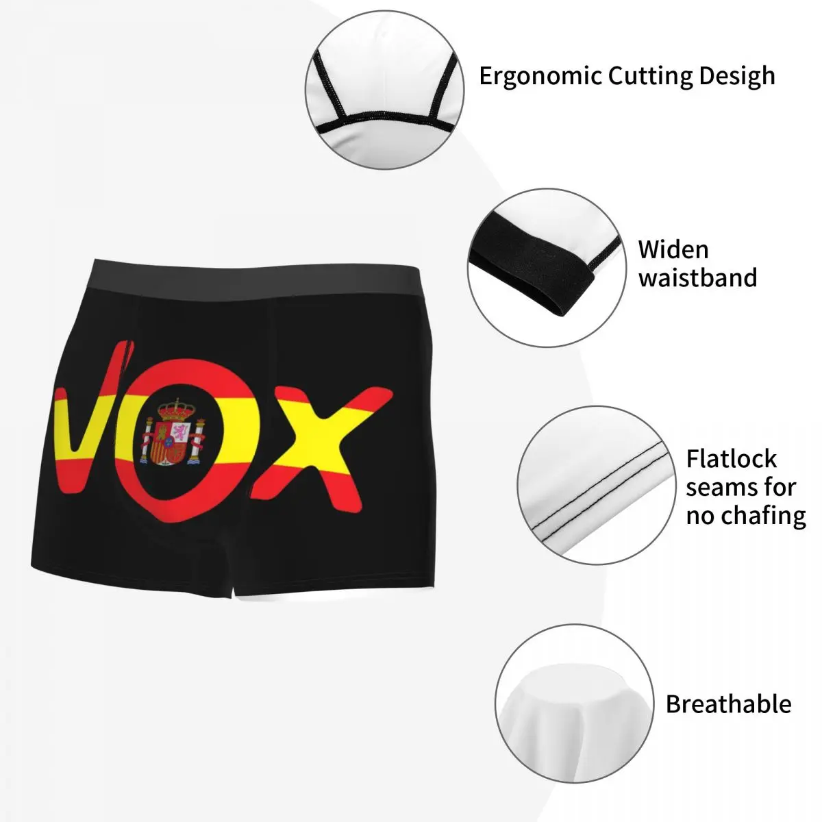 Benutzer definierte spanische National Emblem Vox Unterwäsche Männer Stretch Spanien Flagge Boxer Slips Shorts Höschen weiche sexy Unterhose für Männer