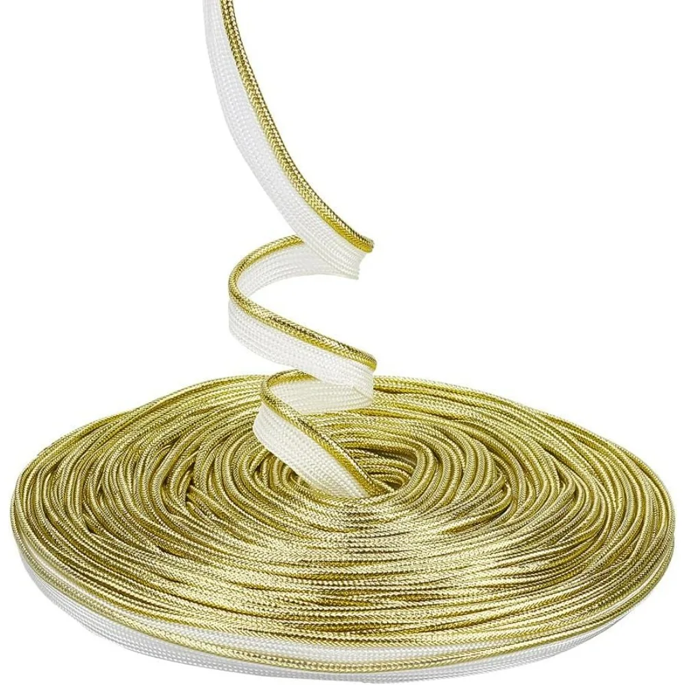 38.3 Yards 1/2 inch Gold Piping Bias Tape with Welting Cord, Cord Trim Ribbon Piping Trim with Metallic Lip Polyester