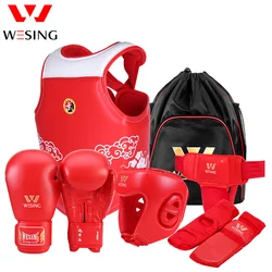 WESING 6 Pcs Martial Arts Wushu Sanda Protective Gears Men Women Head Guard Chest Protection Gloves Groin Guard Shin Guard