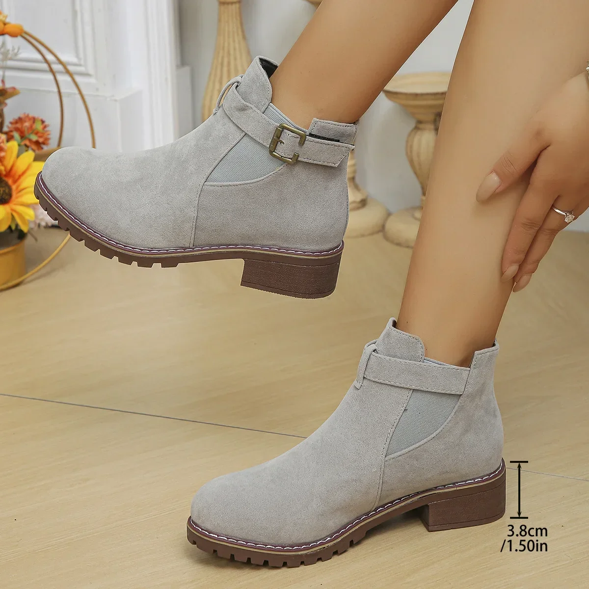 Zapatos de mujer, botas de mujer con hebilla de cinturón de alta calidad, botas modernas de talla grande a la moda, gran oferta, botas desnudas con punta redonda