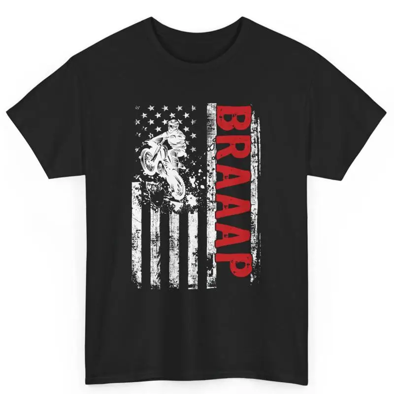 

Biker Motocross Braaap Motorcycle Vintage Usa American Flag Men'S Cotton T Shirt