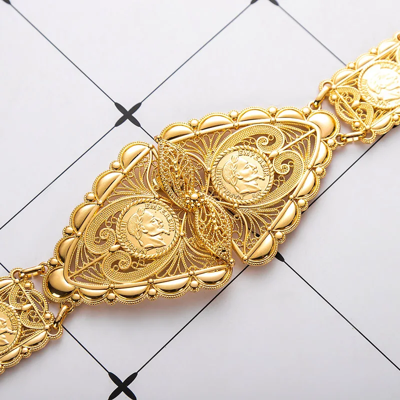 حزام خصر مزخرف بتصميم ذهبي اللون، إكسسوار زفاف رائع لمظهر الزفاف العرقي والاحتفالات التقليدية