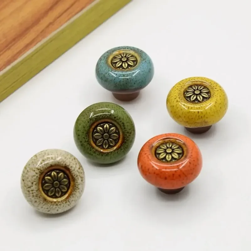 Single Hole Zinc Alloy Furniture Handles, Leopard Print Cabinet Knob, Retro, Glazed Color, European Style Drawer Knobs