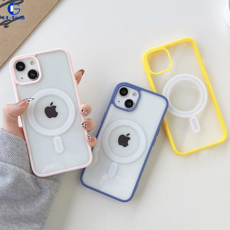 Macaron Fashion Candy Color Frame Clear Back Magsafe Magnetic Phone Case for iPhone15 14 13 12 Pro Max 11 Anti-drop Cover Founda