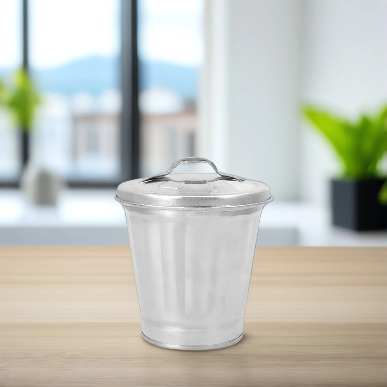 

3pcs Galvanized Iron Can Storage Container Mini Waste Bin Flowerpot with Adorable Waste Bin Flowerpot Lid for Home Desk