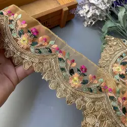 1 Yards Orange 6.5cm Wide Ethnic Style Embroidery Lace Accessories Diamond-shaped Sequin Embroidered Barcode Clothing Webbing