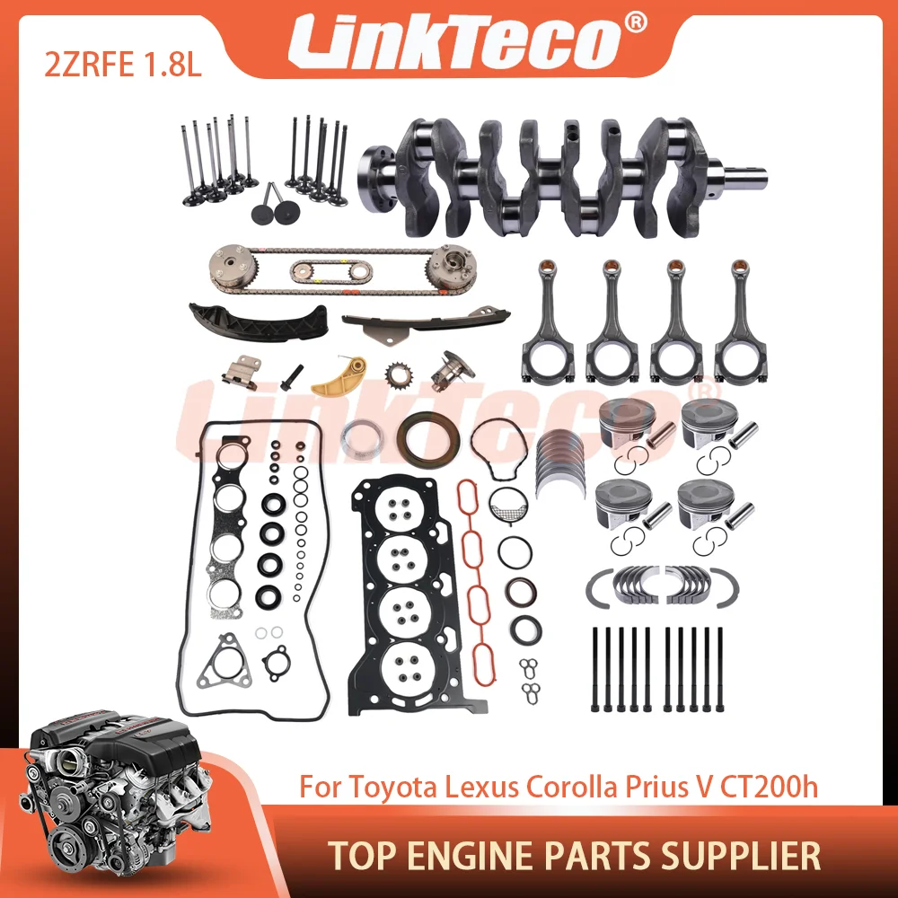 Juego de válvulas de pernos de junta completa de cojinete de cigüeñal, Kit de cadena de distribución de pistón para Toyota Lexus Corolla Prius V CT200h de 1,8 L 2ZR-FE