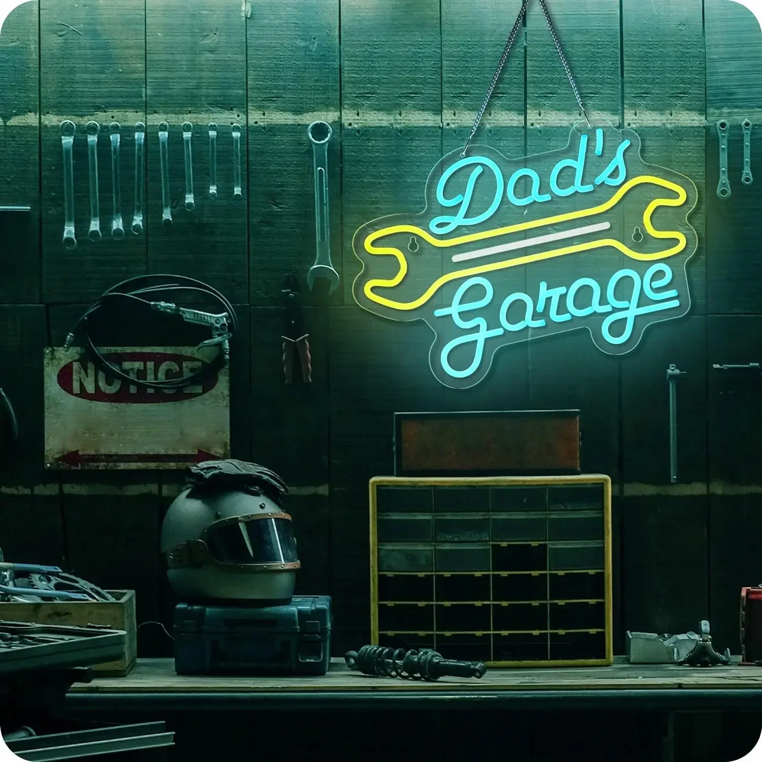 Dads Garage Neon Sign Wrench Shape USB Dimmable LED Wall Neon Light for Workshop Man Cave Father Day Gift Tool Theme Decor
