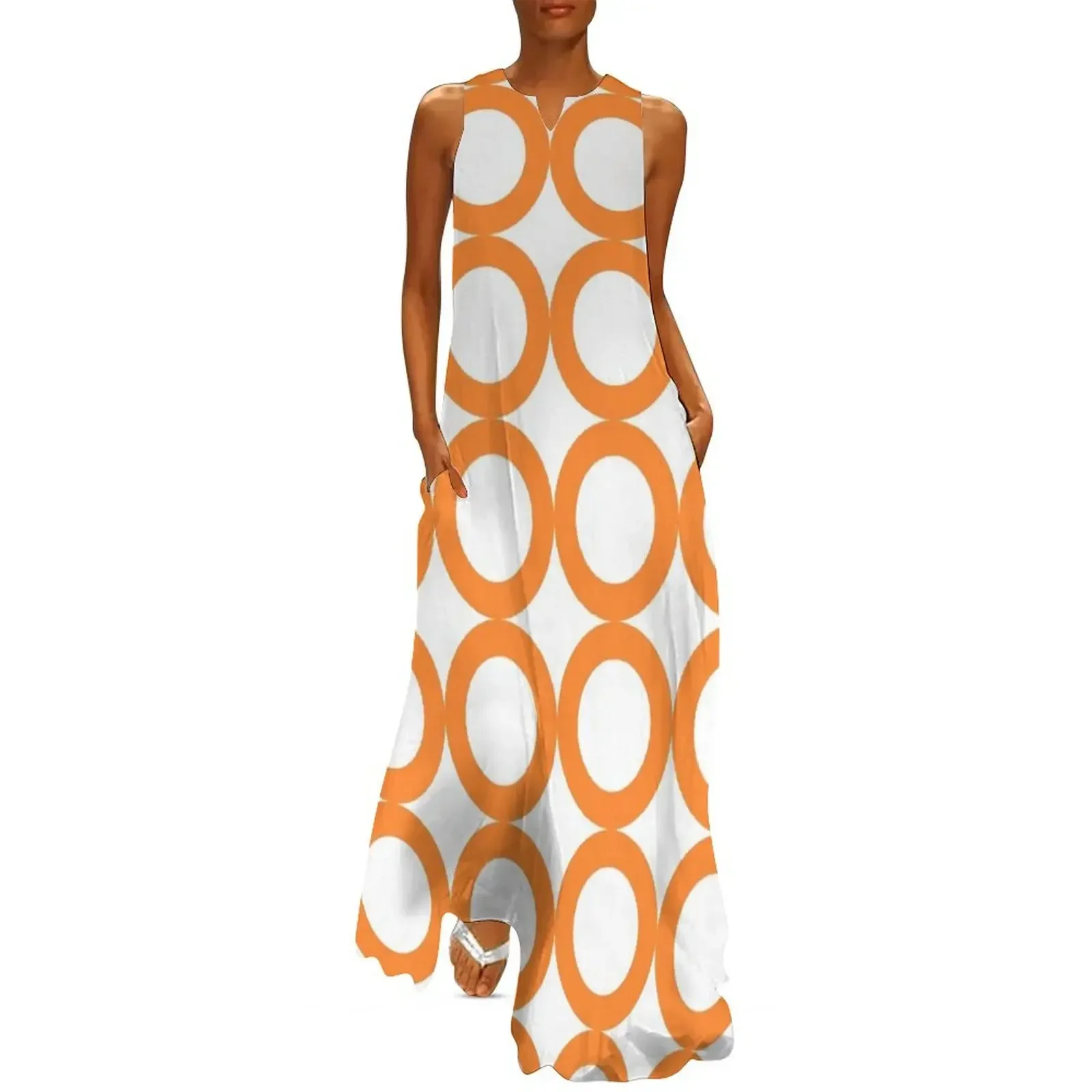 

Orange & White Circle Mod Long Dress luxury woman evening dress Women's clothing sexy dress dresses summer