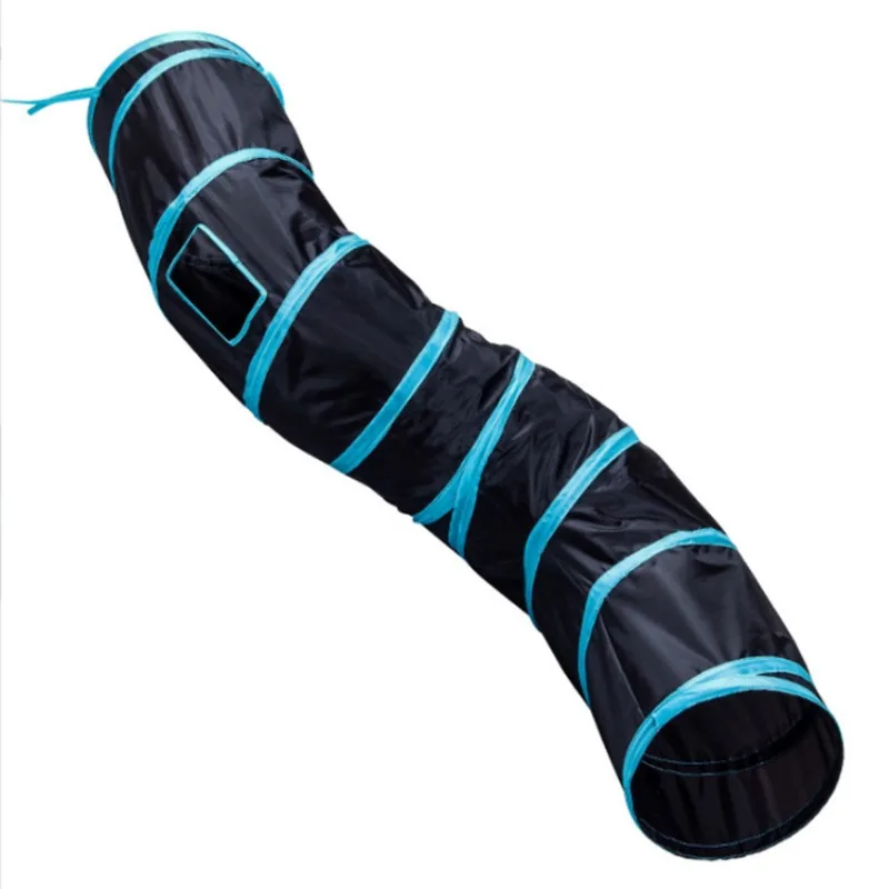 Collapsible Tunnel Tube Pet Toy S Shape for Cat Playing Tunnel Hideaway Tunnel with 2 Holes Hideaway Tent