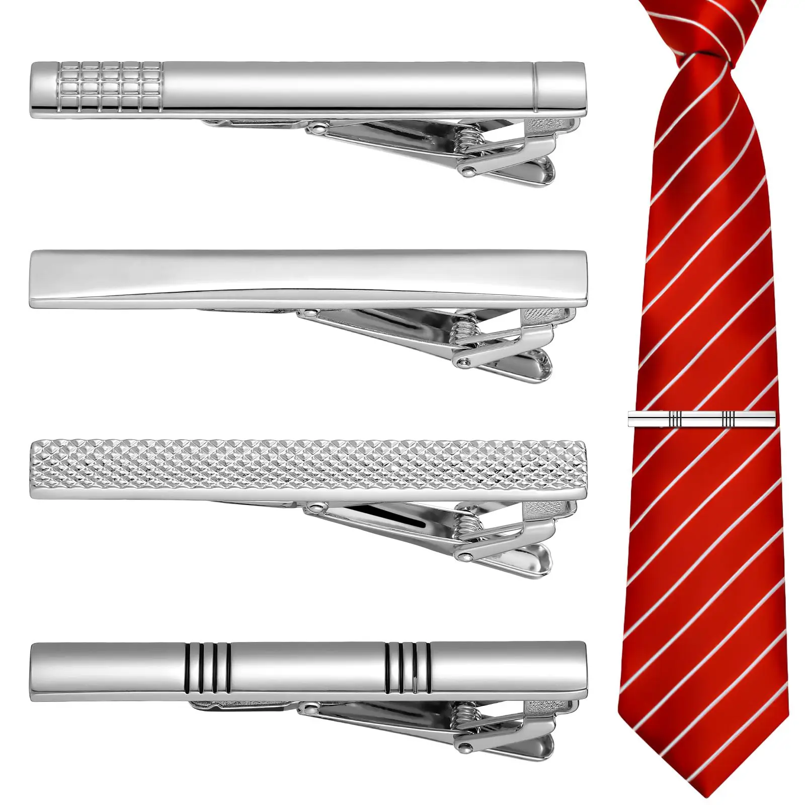 

4 Pcs Tie Clips Classic Minimalist Necktie Bar Clasp Pinch for Men Sturdy Copper Powerful Spring Business Formal Wear
