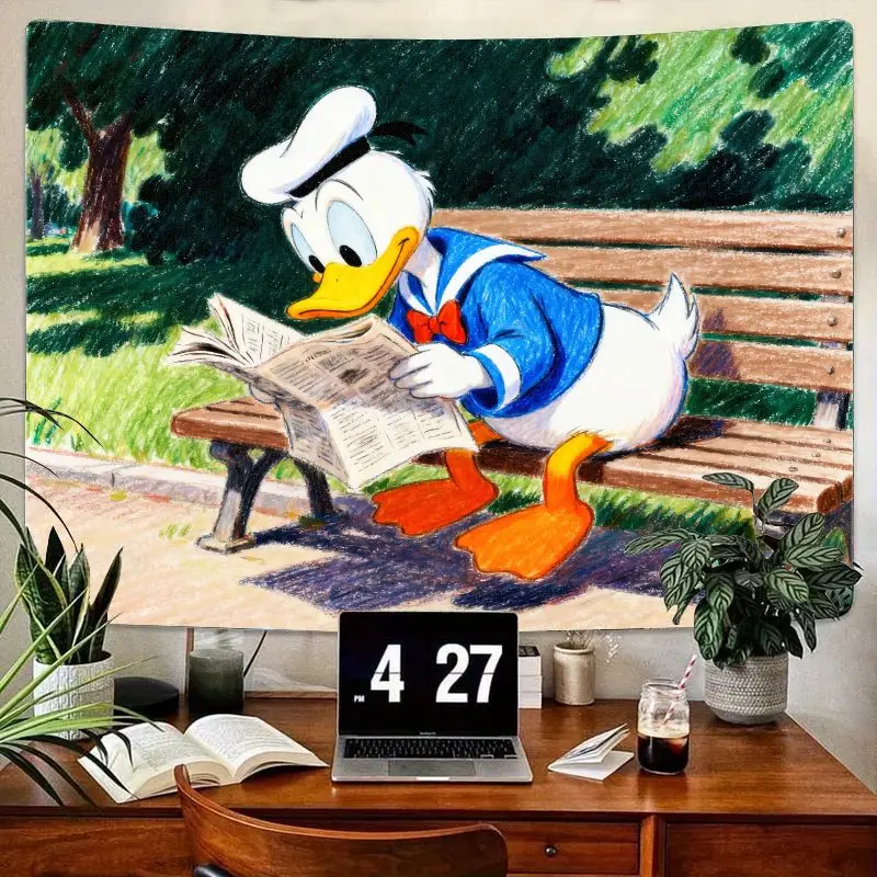 

1PC Disney Donald Duck Reading Newspaper Tapestry Modern Polyester Wall Art Living Room Bedroom Dorm Decor Gift for Fans