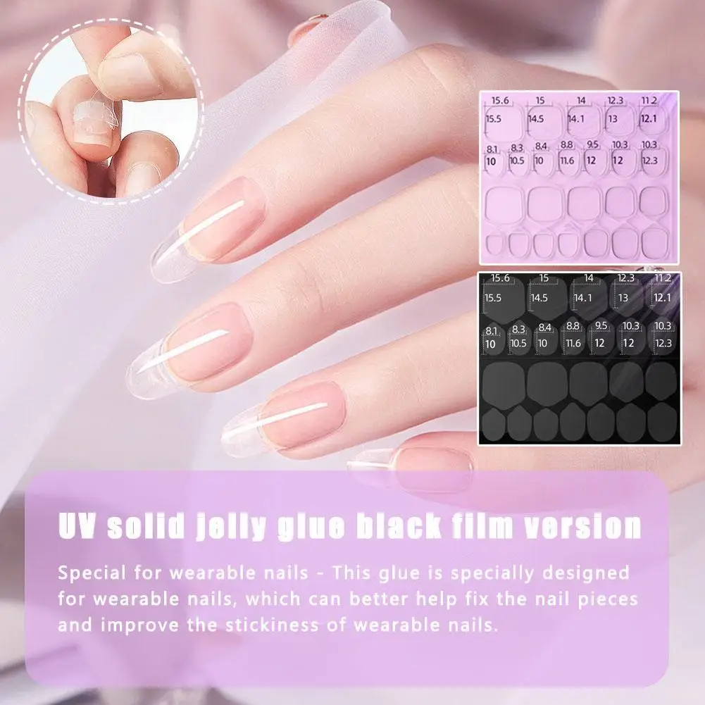 Pegamento de gelatina sólida UV, versión de película negra, cinta adhesiva falsa para arte de uñas, pegatinas de pegamento, accesorios para uñas de manicura DIY