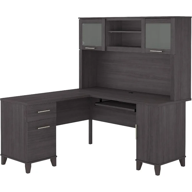 SET002SG Somerset 60-Inch W L-Shaped Desk with Hutch, Storm Gray