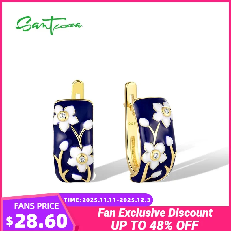 

SANTUZZA серьги из чистого серебра 925 пробы для женщин, сверкающая эмаль, белый цветок, элегантные подарки на день рождения, ювелирные изделия