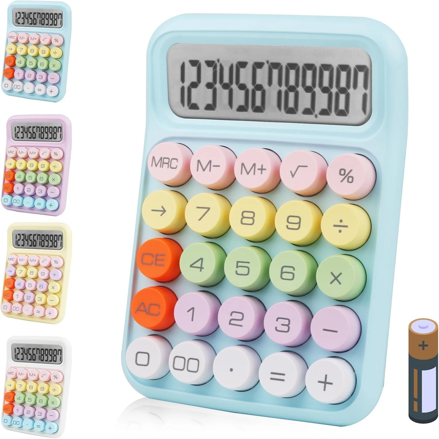 Electronic Calculator,12 Digit Large LCD Display and Big Round Buttons Candy-Colored Desktop Calculator for Office,School,,Busin