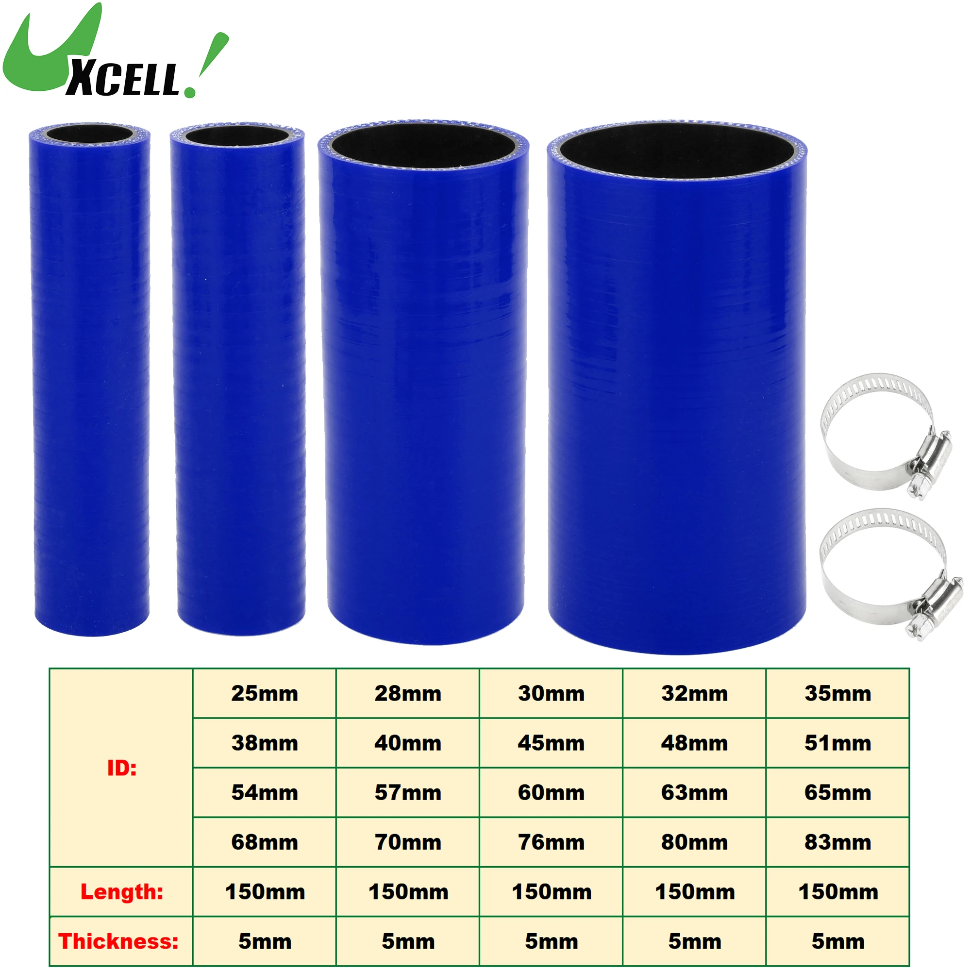 

UXCELL 25/28/30/32/35/38/40/45/60/63/70/80/83mm ID 150mm Length 0 Degree Car Silicone Hose with Clamps Coolant Hose Universal