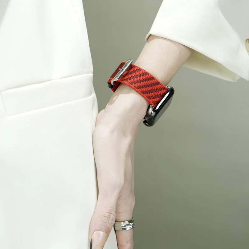 สายถักไนลอนสำหรับ Apple Watch Ultra Band 49mm 44mm 40mm 45mm 41mm 42mm 38mm สร้อยข้อมือเข็มขัด iWatch Series 8 7 6 5 4 se