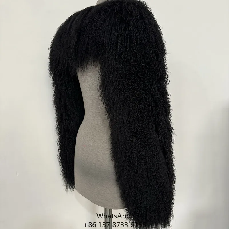 

Real Mongolian Sheep Wool Sleeves Elegant Women Cropped Jacket Real Fur Shawl Wraps Cape Evening Party Cloak