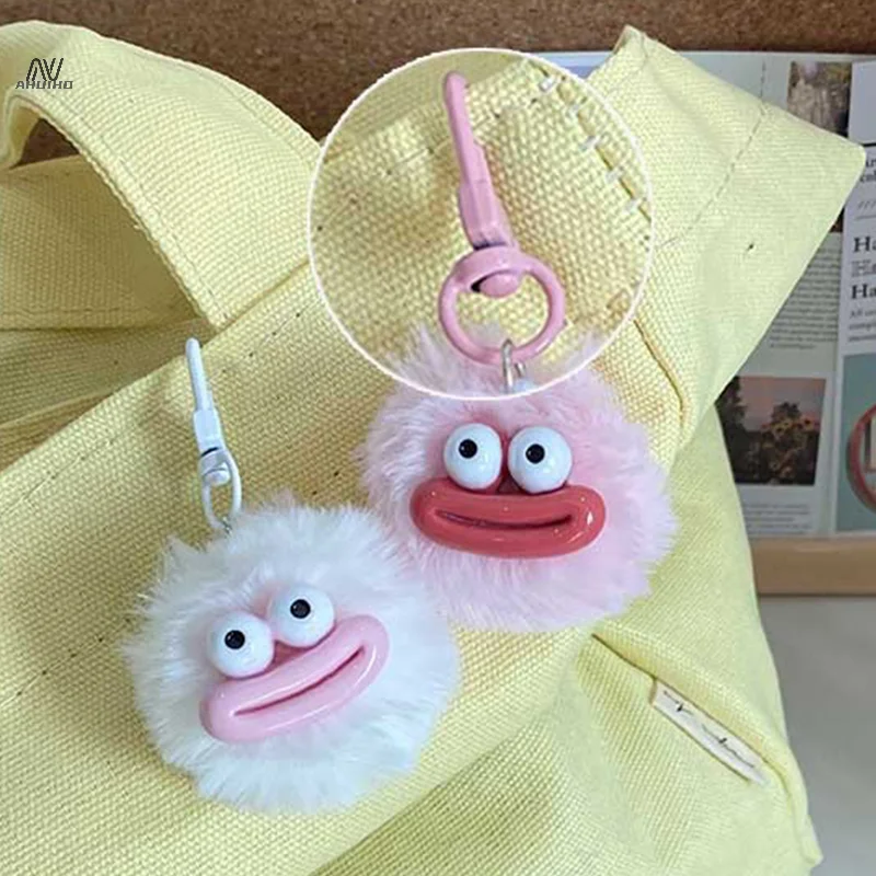 Wurst Mund Haar Ball Schlüssel anhänger lustige Plüsch Puppe Anhänger Schlüssel ring Charms Rucksack Auto Dekor Tasche Zubehör