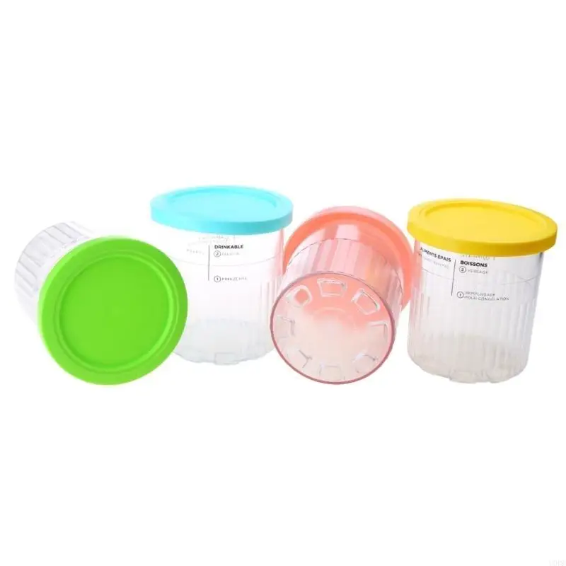 4Pcs Plastic Ice Cream Maker Replacements Storage Jar for NC500 NC501 Ninja- Creami Ice Cream Pints Cups with Lid