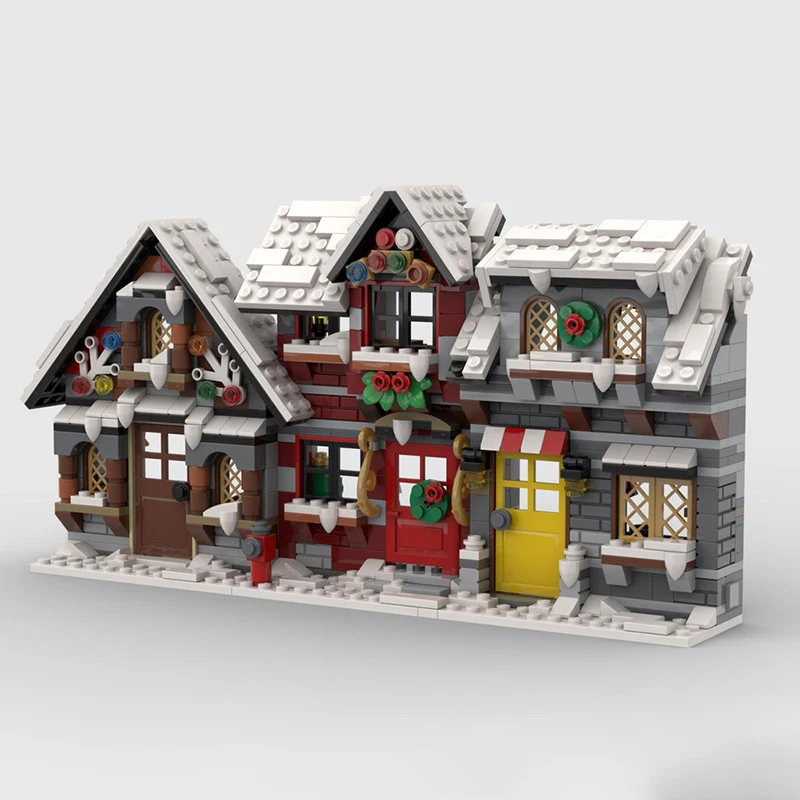 MOC building blocks three winter houses gingerbread houses children\'s educational assembly toys Christmas gifts