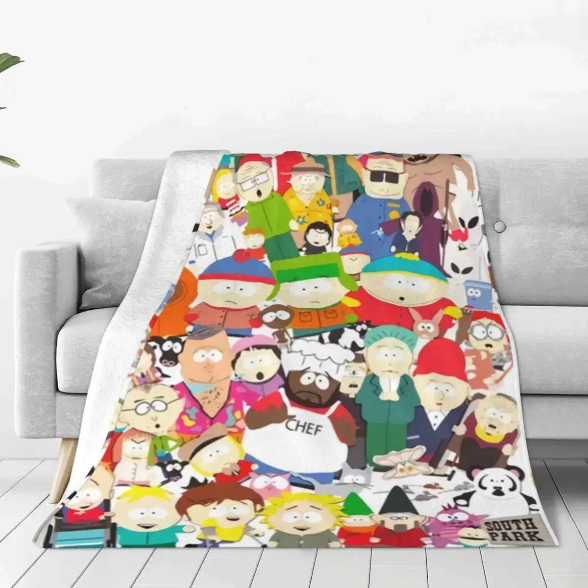 Manta de franela de dibujos animados de Southpark Collage, manta divertida para el hogar, pieza de alfombra de 150x125cm