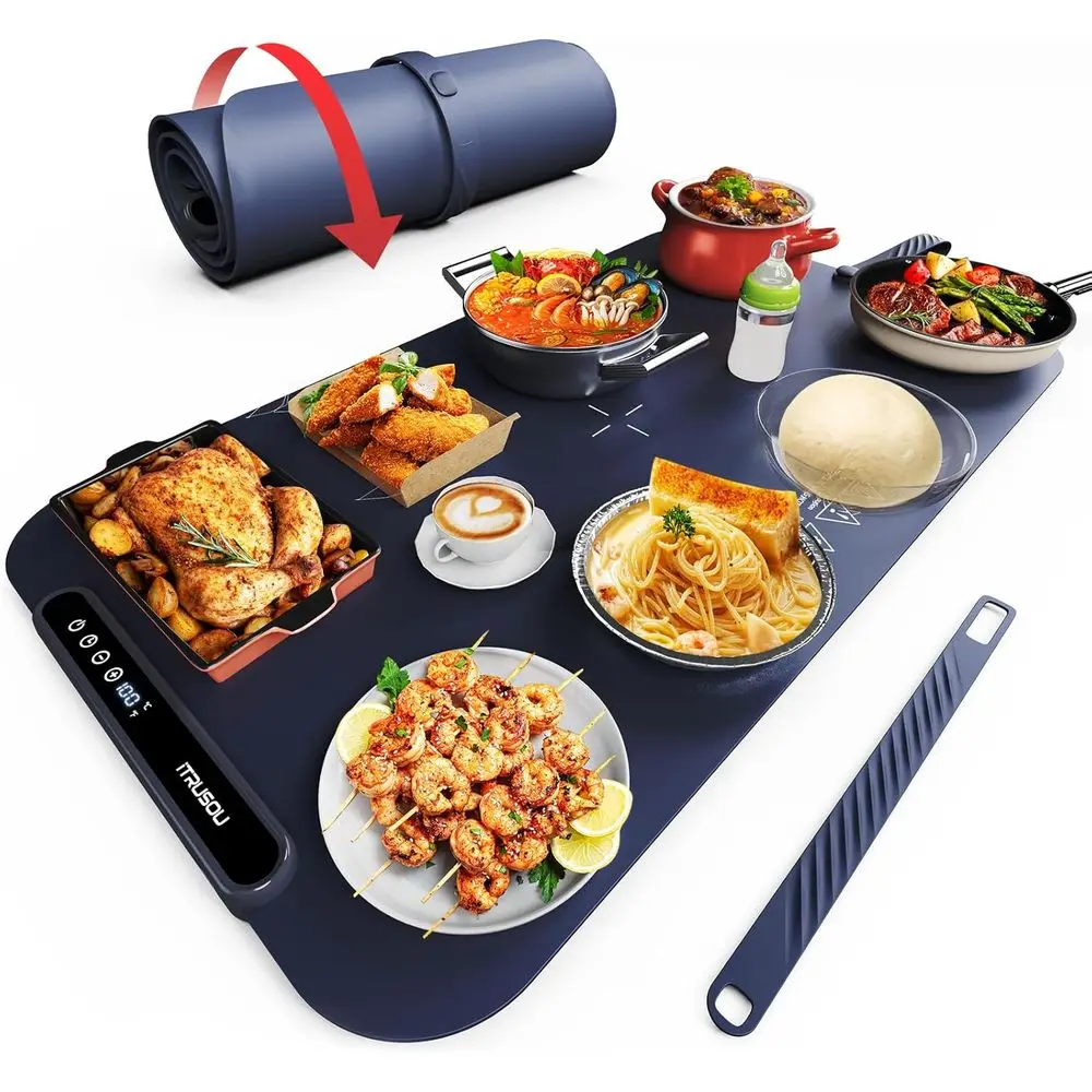 

Electric Food Warming Mat, 27.5x16 with 7 Heat Settings, Adjustable Timer, °F/°C, Ideal for Buffets and Parties