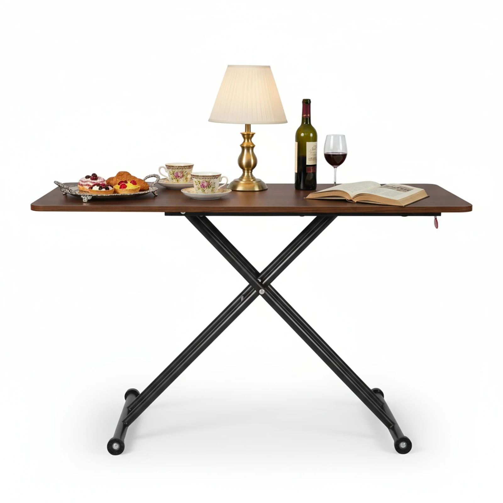 Table basse pliante avec rouleaux, Table à thé au sol, Table de sol Portable en bois pour petits espaces