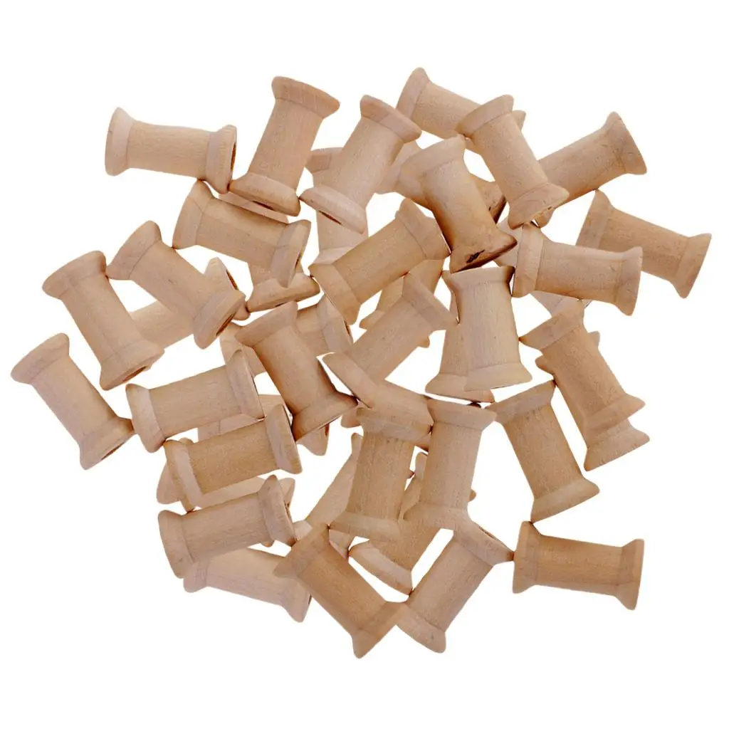 50Pcs 27x16mm Wooden Spools Wood Empty Thread Bobbins for Sewing Craft Floss