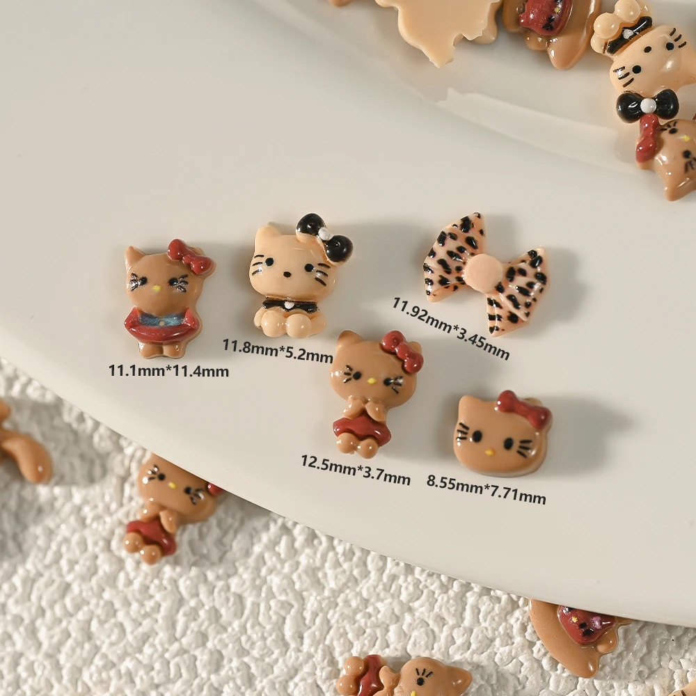 

50g/bag 3D Khaki Hello Kitty Nail Art Charms Red Dress Tanning Hello Kitty Nail Rhinestone Flatback Kitty Y2K Manicure Accessory