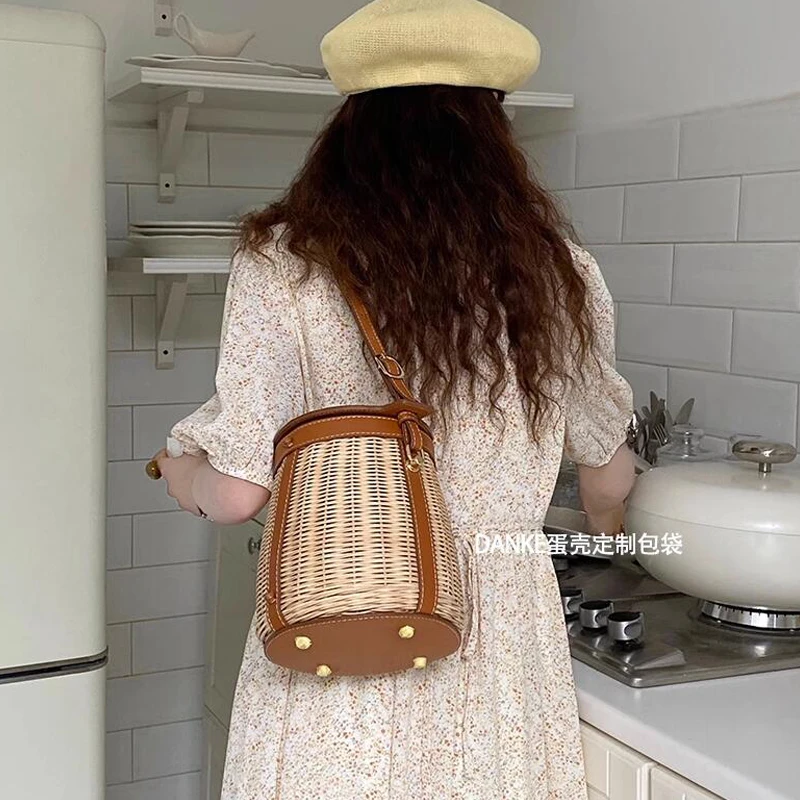 New Leather Women's Bag Rattan Bucket Bag for women 2022 new