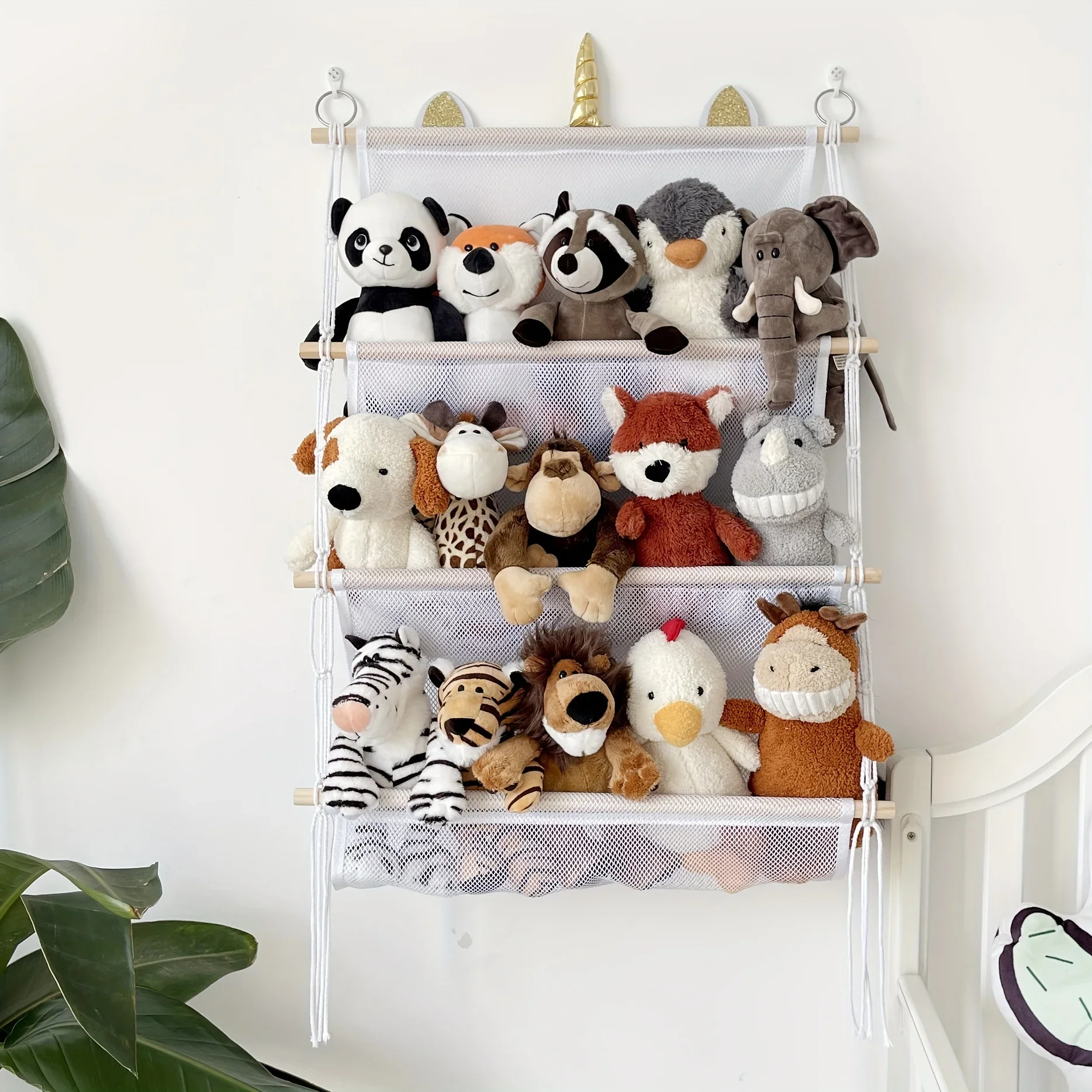 

1pc Bohemian Wall Hanging Plush Toy Organizer Space Saving For Bedroom Capable Of Holding Multiple Stuff Home Storage